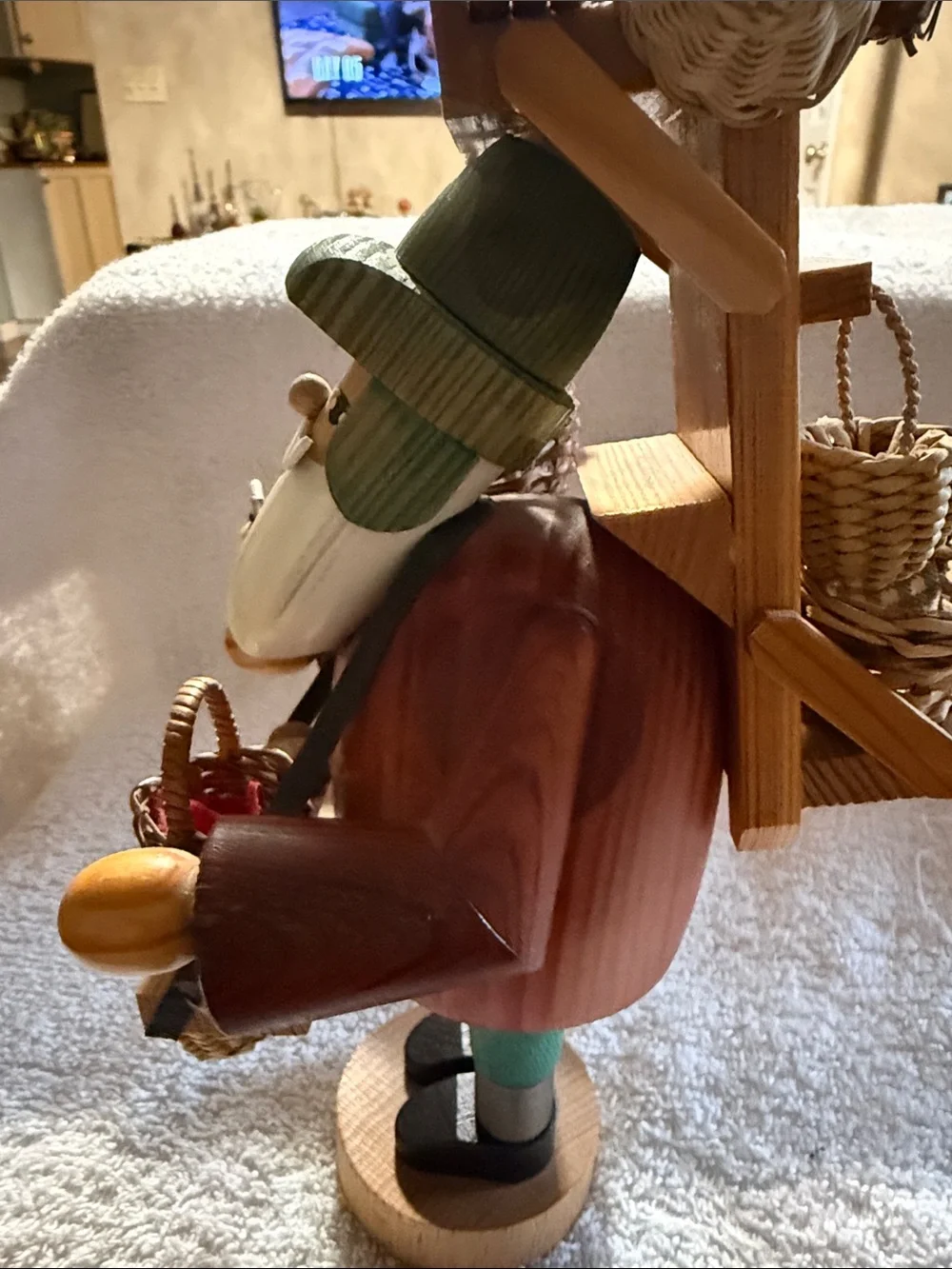 Handcrafted Wooden Santa Décor with Green Hat and Red Coat